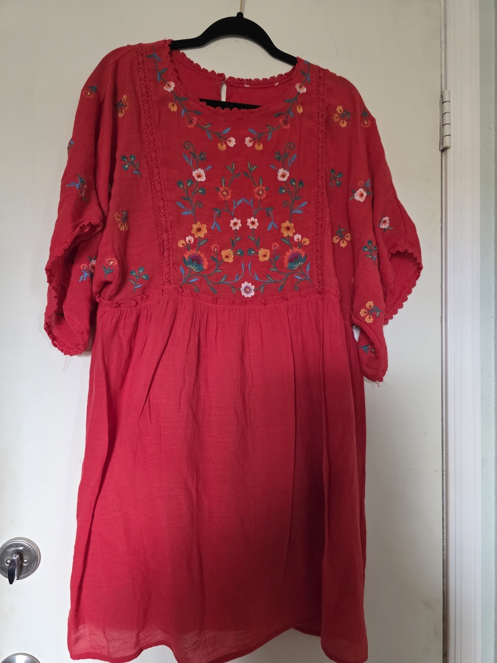Umgee Red Embroidered Boho Tunic Dress